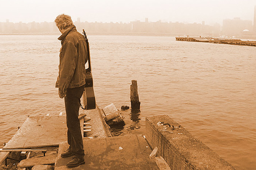 Pink With Guitar On Pier